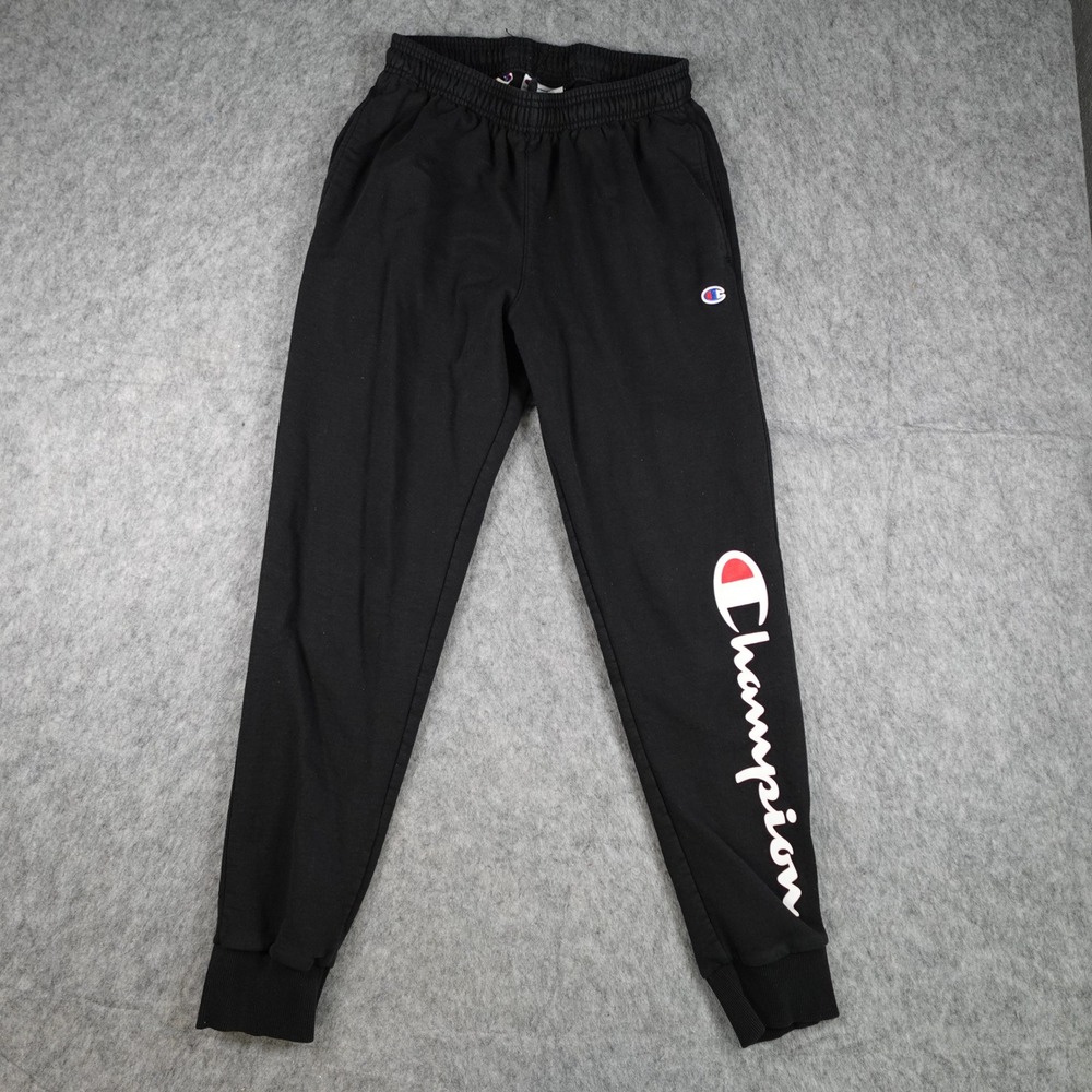 Champion Pants Men Medium Black Fleece Jogger Elastic Waist Logo Athletic